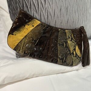 Nine West Yellow and Brown Clutch